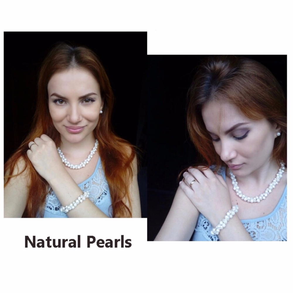 NWT FRESHWATER NATURAL PEARL & 925 SILVER NECKLACE BRACELET EARRING JEWELRY SET